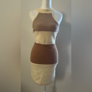 SAINTS+ SECRETS Elegant Sleeveless Knit Tank Top - Cream and Brown